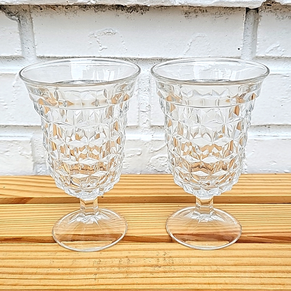 Vintage Fostoria American Footed drink glass cubist pattern (2 glasses)